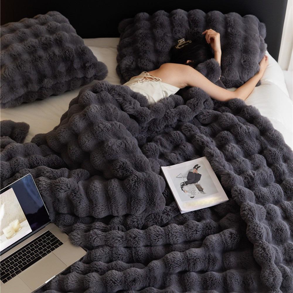 

New Cotton Warm Blanket Solid Color Double Sided Throw Blanket Skin-Friendly Ultra Soft Plush Striped Blankets Home Office темно серый