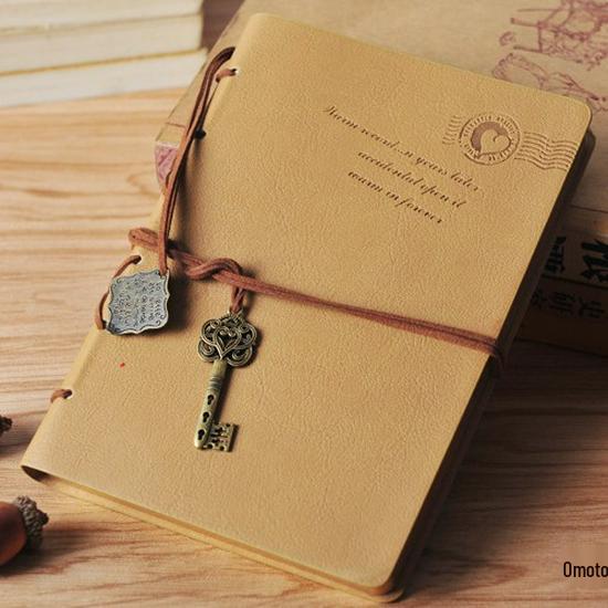Retro Faux Leather Notebook with Key Binding and Embossed Logo