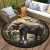 Elephant Lion Round Area Rug,Carpet Rug for Living Room Bedroom Sofa Playroom Decor,Non-slip Floor Mat