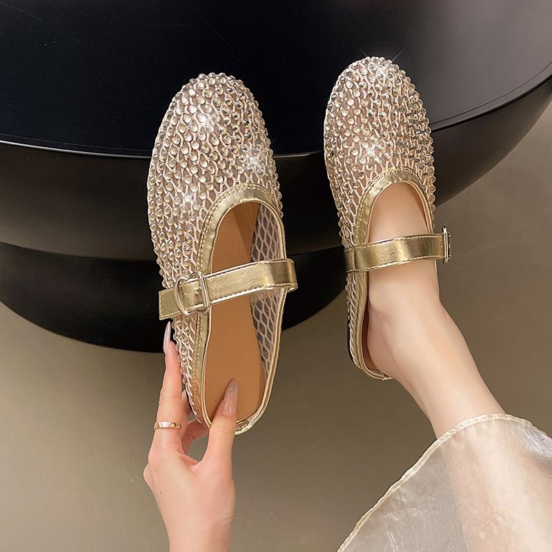 

Fashion High-end Diamond-encrusted Mary Jane Flip-flops for Women, 2025 New Summer Outerwear Half-top Single Shoes, French Flip-flops 40 золотой