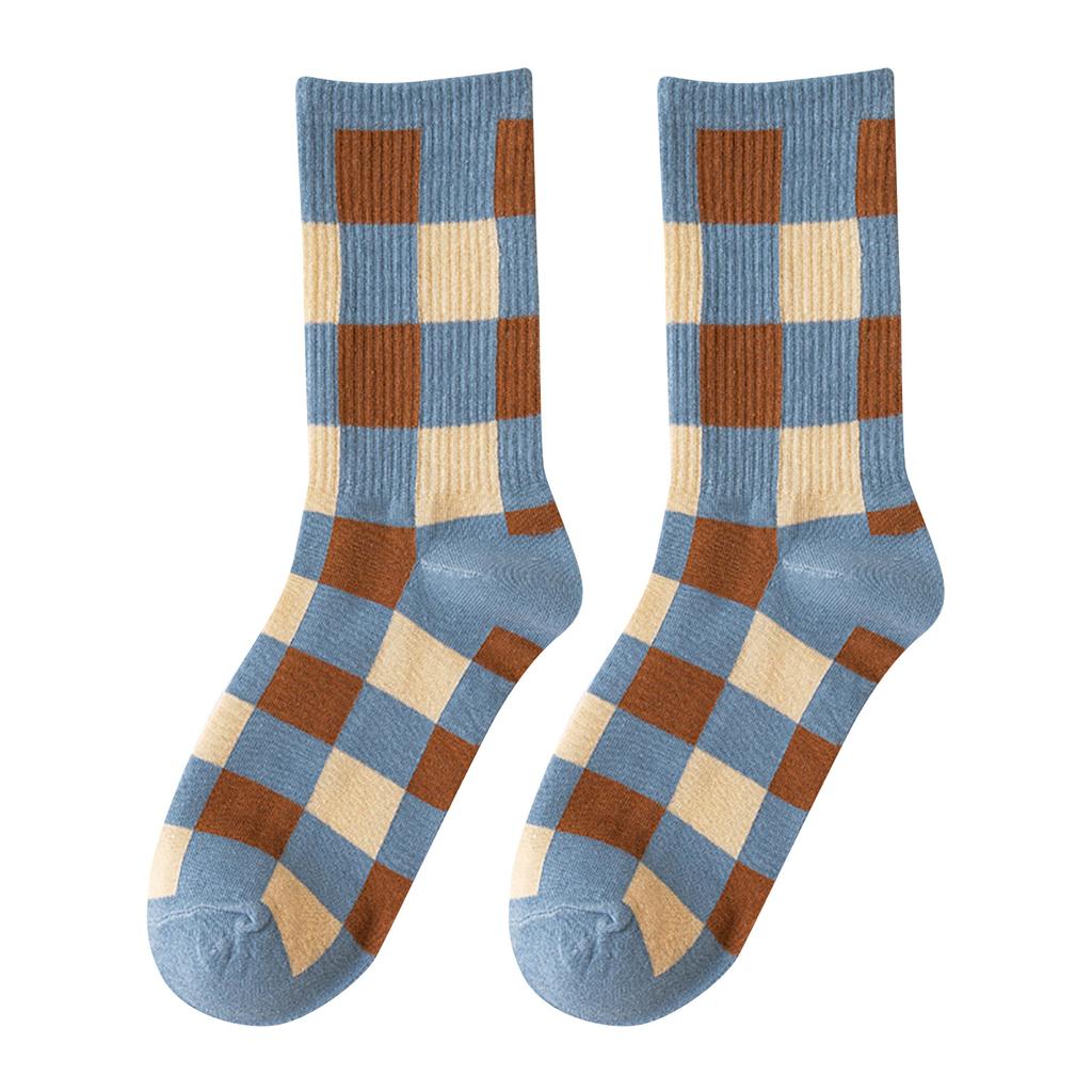 Women's  And Winter Striped Blue Plaid Sports Socks