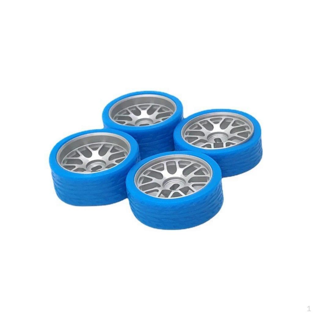 4 Pieces RC Car Wheel with Treaded Tire 1:28 Scale MultiSpoke Rim LowProfile Tires