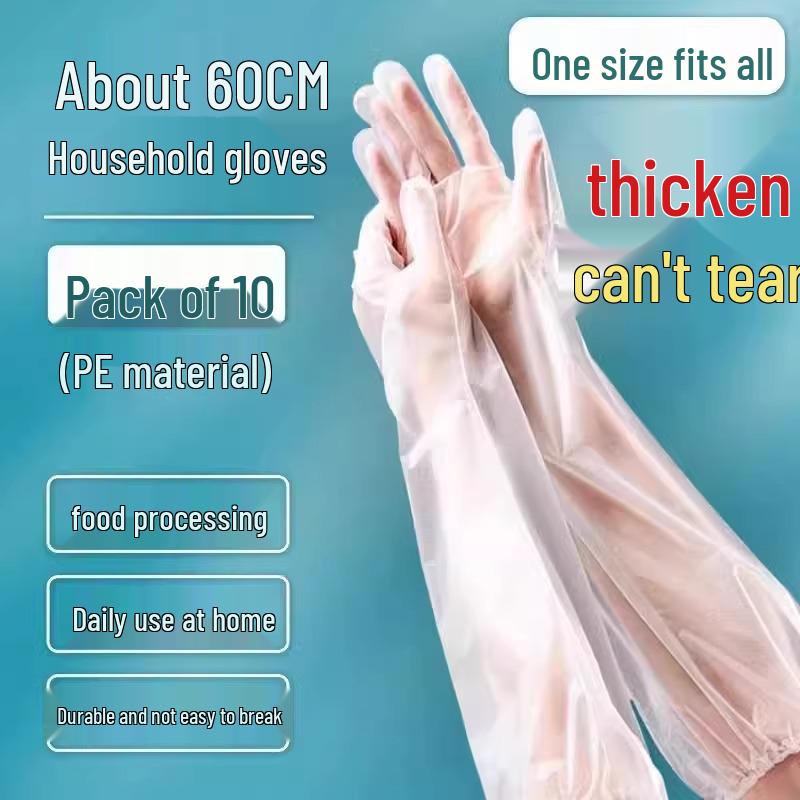 

Thick Disposable Long Sleeve Kitchen Gloves for Women – Transparent, Multi-Purpose for Dishwashing, Vegetables, and Household Tasks.