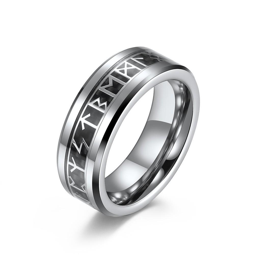 Nordischer Wikinger Schrift Rune Rune Wolframstahl Ring Herren Wolframschmuck