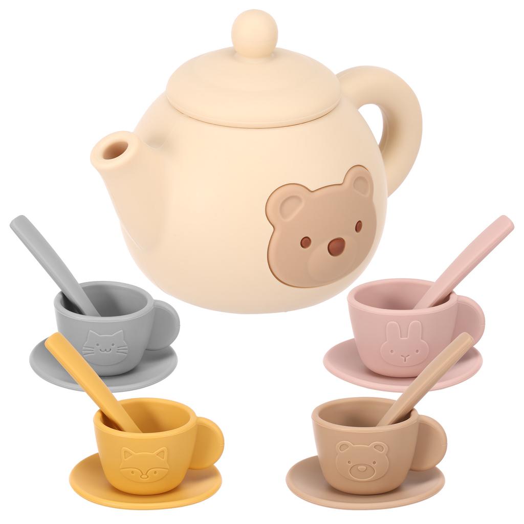 Silicone Afternoon Tea Set Toy Kitchen Accessories Tea Role Party Food Play Early Educational Toys for Toddlers Girls Boys Kids