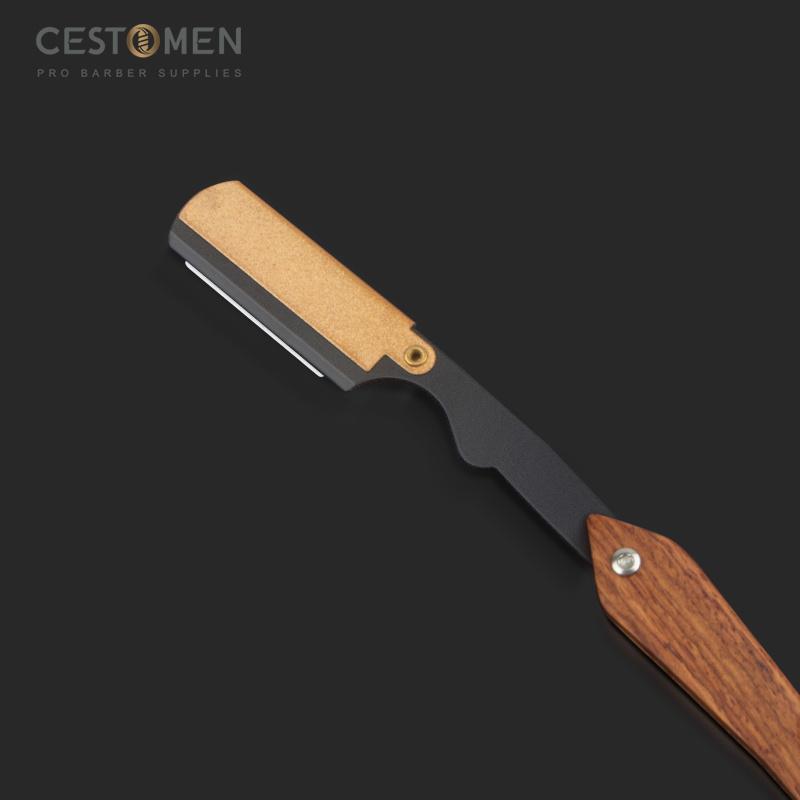 CESTOMEN Barber Wooden Handle Shaving Razor Stainless Steel Changeable Blade Razor Holder