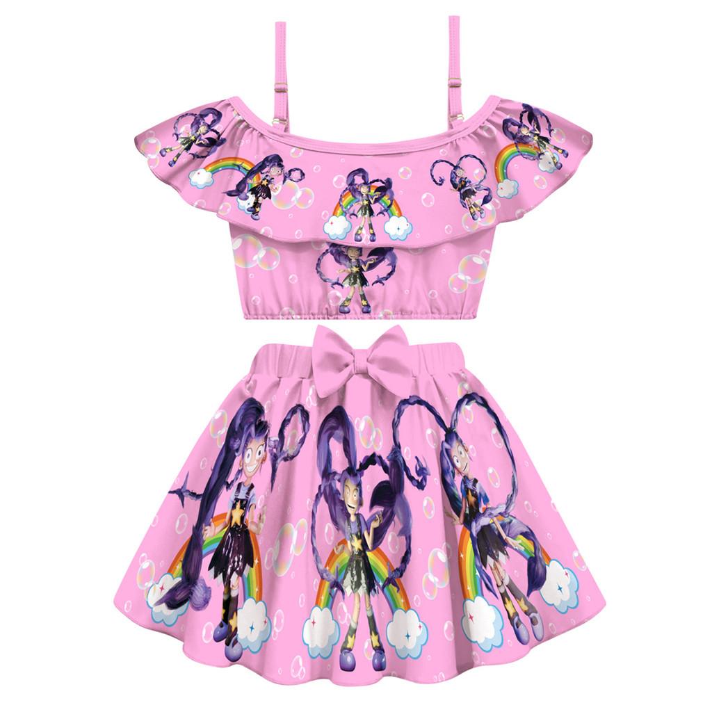 

20857 Kids Girls Lily Lovebraids Printed Sleeveless Swimsuit Swimwear Top Skirt Sets 160cm рожевий