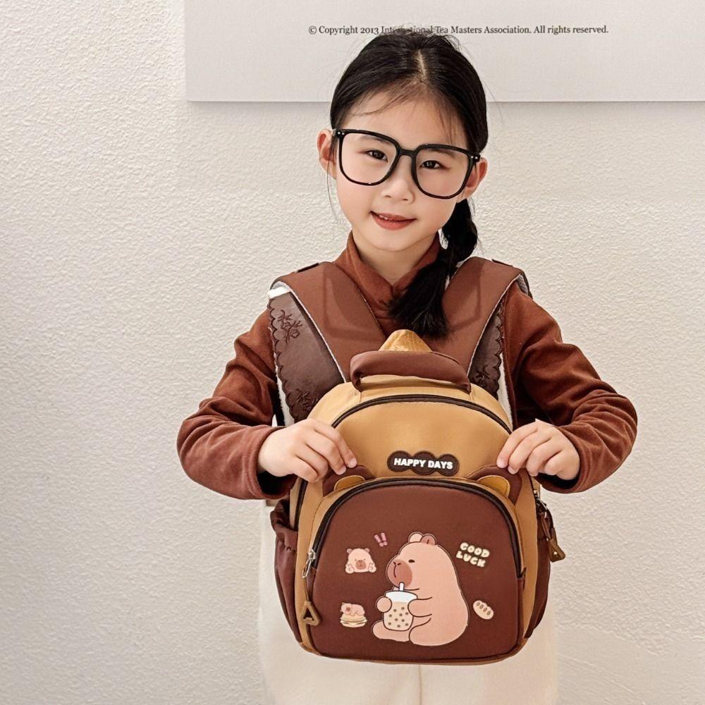 Kawaii Cartoon Capybara Backpack Large Capacity Nylon Capybara School Bag Lightweight Multi-layer Kindergarten Backpack