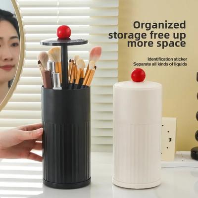 Hot Makeup Brush Storage Container with Dust-proof Belt Cover, Automatic Lifting Brush Bucket, Desktop Beauty Brush Storage Box