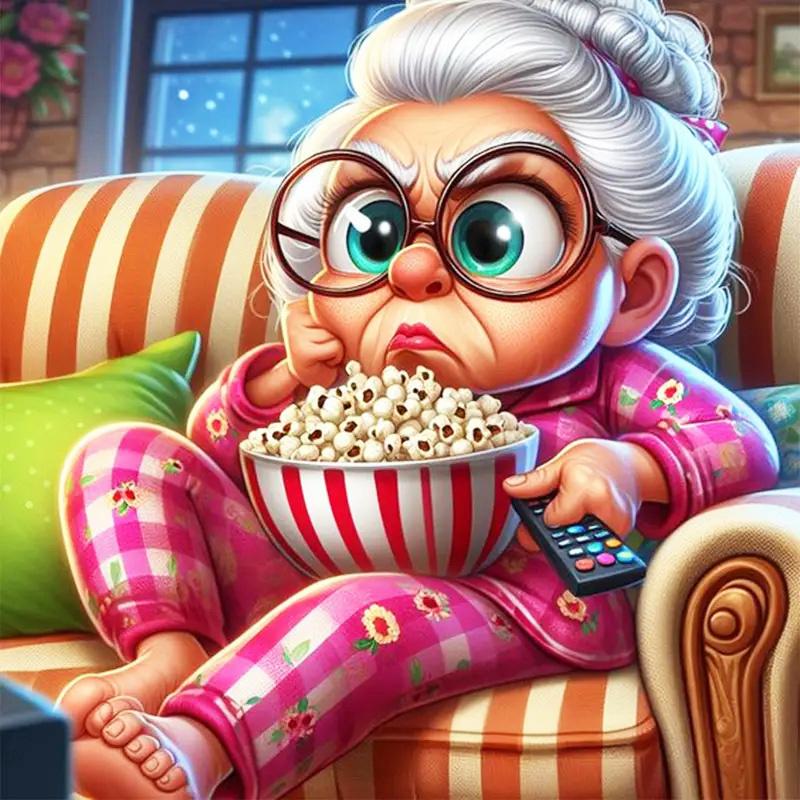 

DIY Алмазная картина Портрет бабушки Полный круглый квадратный бриллиант Женщина Старый мультфильм Новый домашний декор Набор для творчества Round 20x20cm