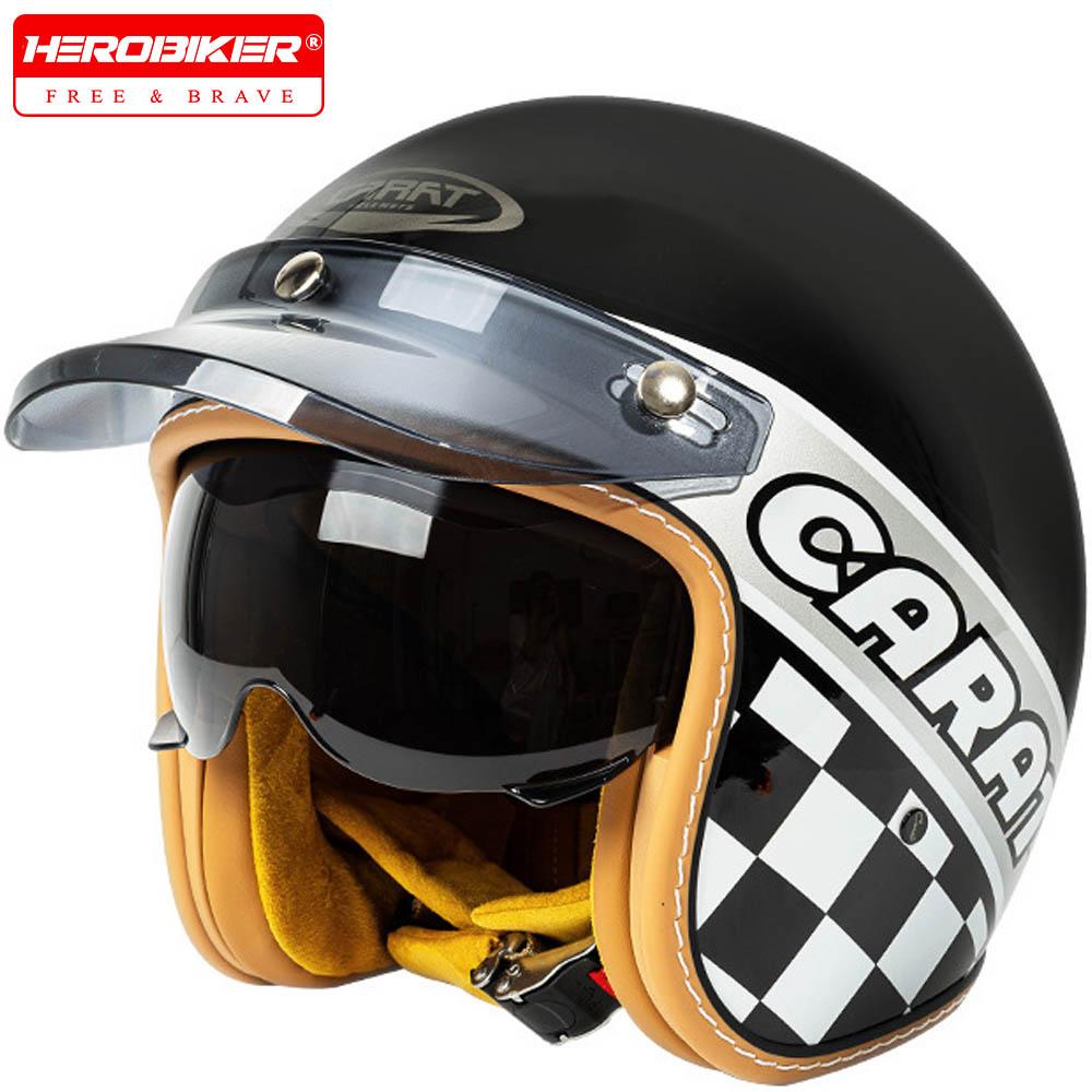 

Новый мотоциклетный шлем Классический ретро мотоциклетный шлем Шлем с открытым лицом Для мужчин женщин Черные линзы Защитный шлем Мотоциклетные аксессуары XXL