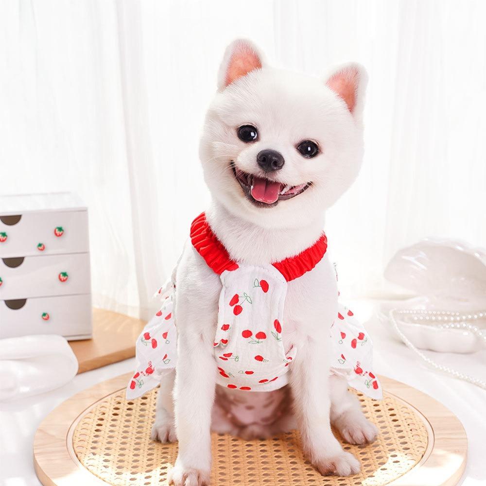 Cherry Print Dog Suspenders Dress Cute Pet Clothes Pet Costumes Puppy Princess Skirt Pet Supplies