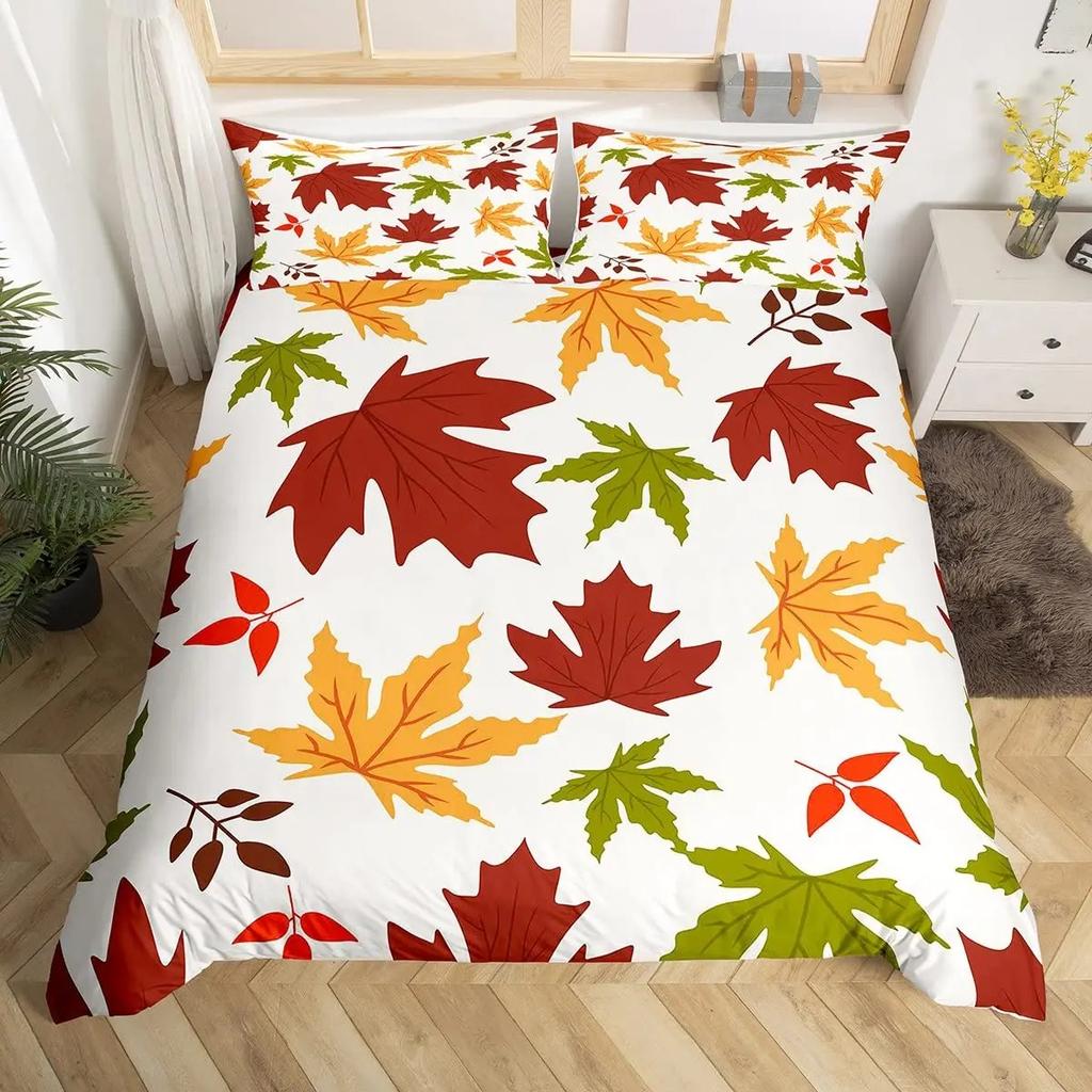 Comforter Maple Leaf Twin King Botanical Leaves Bedding Set Autumn Plant Fallen Leaves Comforter For Boys Girls Room