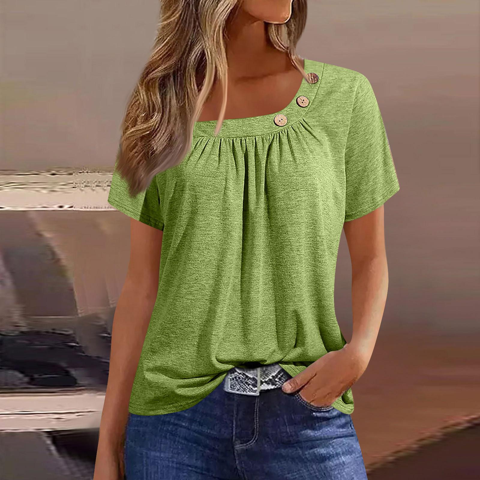 

Летние топы для женщин, однотонные женские топы с круглым вырезом и короткими рукавами, удобные женские топы, футболки M