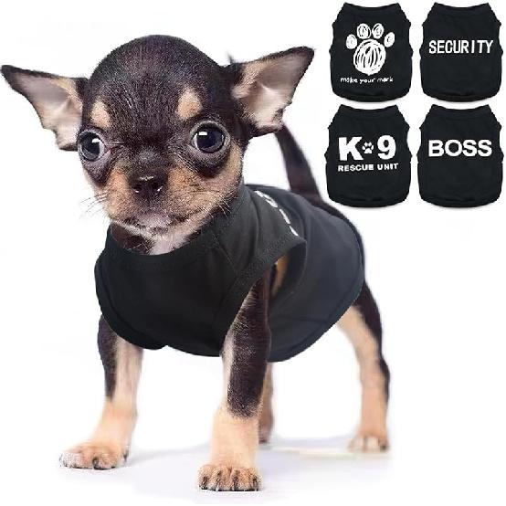

4 Pieces Chihuahua Clothes Dog Clothes for Small Dogs Boy Summer Teacup Yorkie Spring Letter Security Pet Shirts Soft Puppy Cloth Tiny Doggie Outfit XX-Small чорний