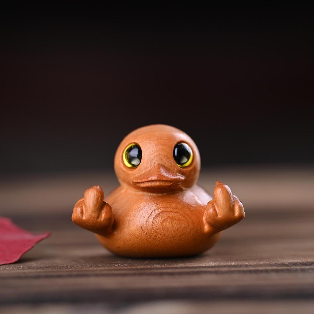 Hand-Carved Middle Finger Yellow Duck Desktop Ornament