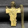 Christian Jesus Cross Pendant Necklace for Women Men Stainless Steel Gold Silver Color Crucifix Chain Amulet Jewelry Gift