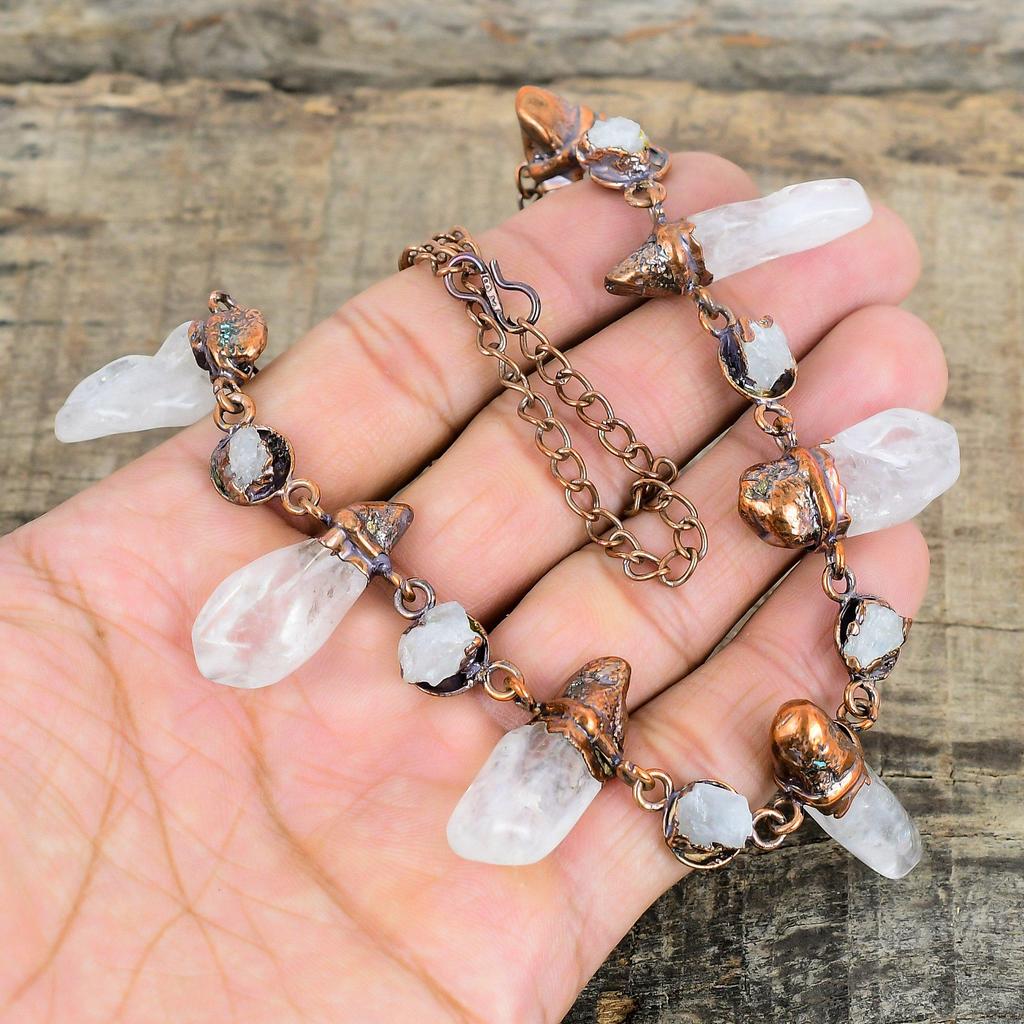 Collier Pierre de Lune Arc-en-ciel Brut Collier Cuivre Électroformé Collier Chaîne Réglable Collier Cuivre Bijoux Faits Main Collier Pierre Précieuse Pour Cadeaux