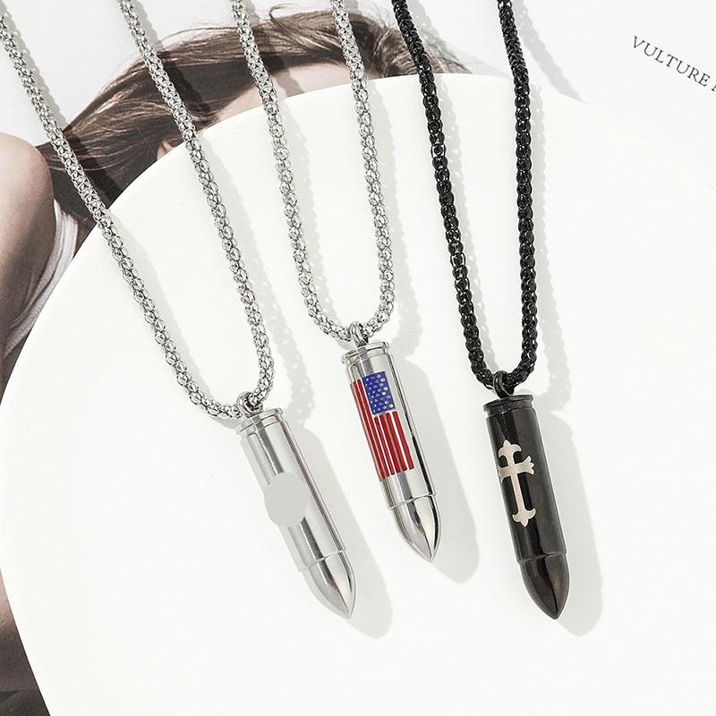 New Arrival American Flag Cat Claw Cross Stainless Steel Bullet Pendant Necklace