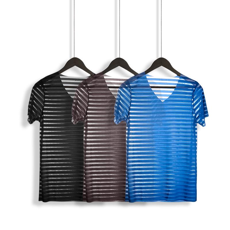 

Мужская летняя бесшовная футболка Ice Silk Quick-Dry Slim Fit L синий