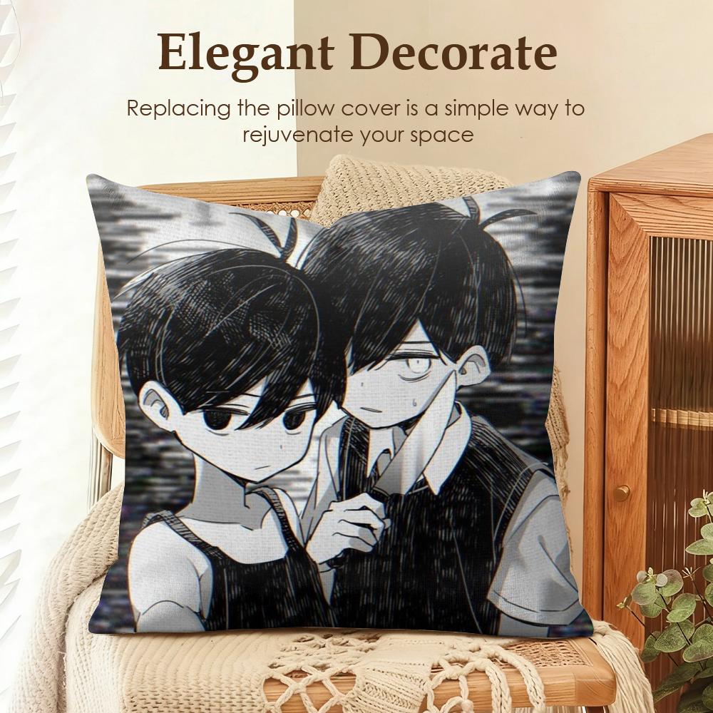 Game Anime O-Omori Cushion Cover Natural Linen Organic Fabric Double-Sided Printing Sofa Home Decor Gift Pillow Case