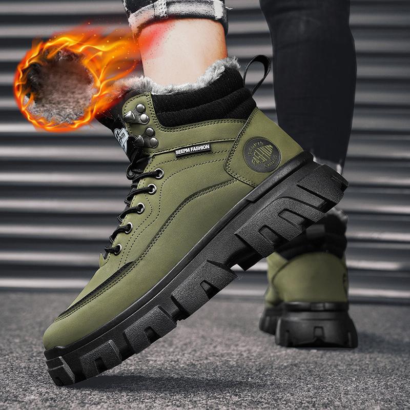 Herren Winter Fellgefütterte High Top Wander-Sneaker Outdoor Slip-on Lässige Taktische Stiefel Schnür-Stiefeletten Warme Schneestiefel Kurze Stiefeletten