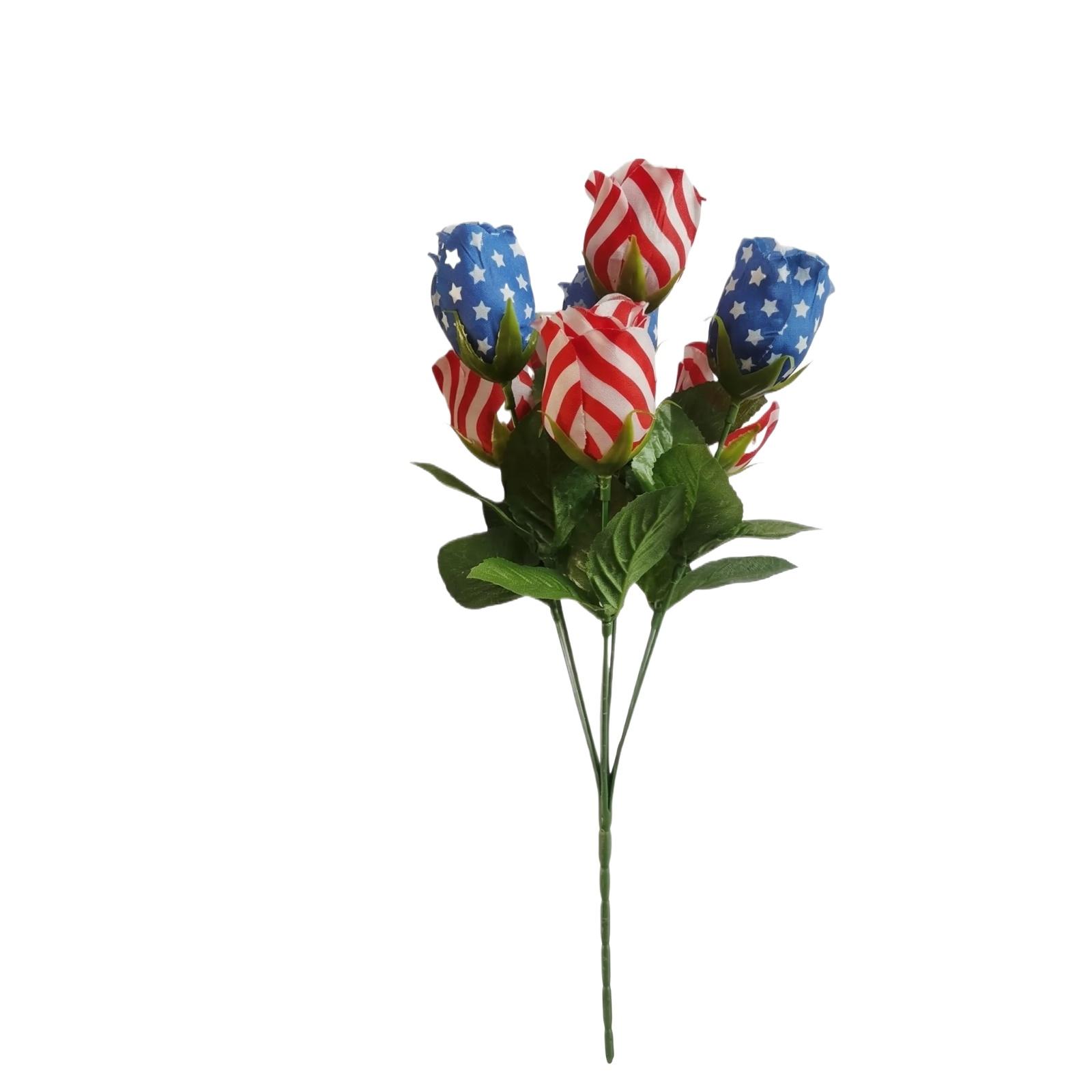 Artificial Rose Bouquet with Flag Patterned Petals Realistic Silk Flower Arrangement for Home Office Decoration One Size