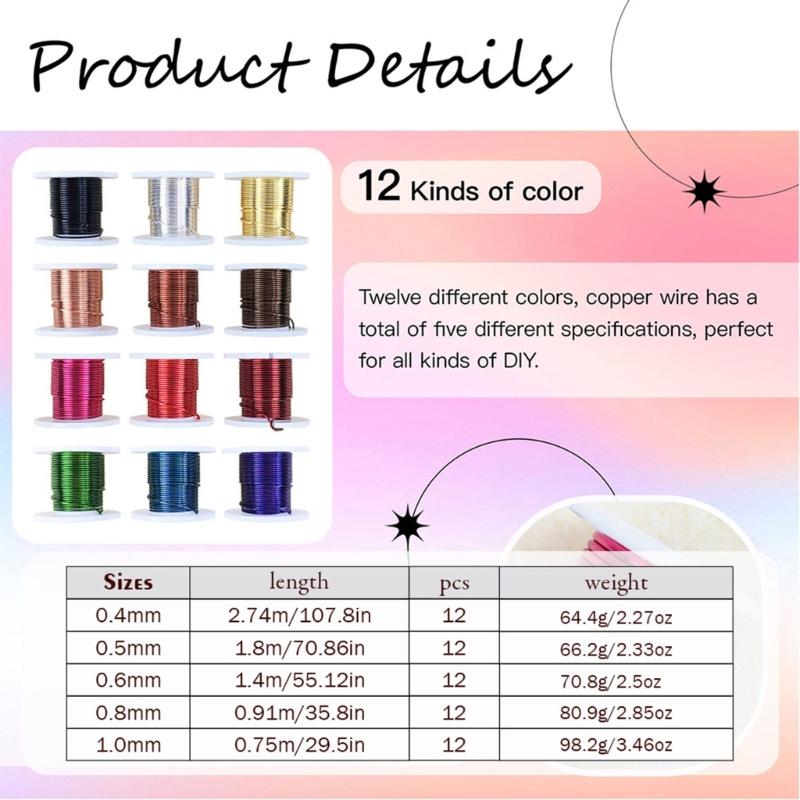 Versatile Brass Wires for Crafting Supplies 12 Gauge Soft Bendable Sturdy Metal for Jewelry and Armatures 12 Color