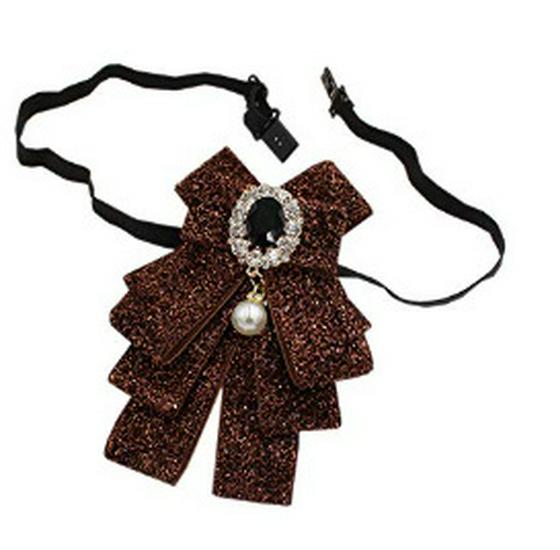 Retro Velvet Women s Shirt Bow Tie with Pearl Brooch, Academy-Style JK Collar Ornament