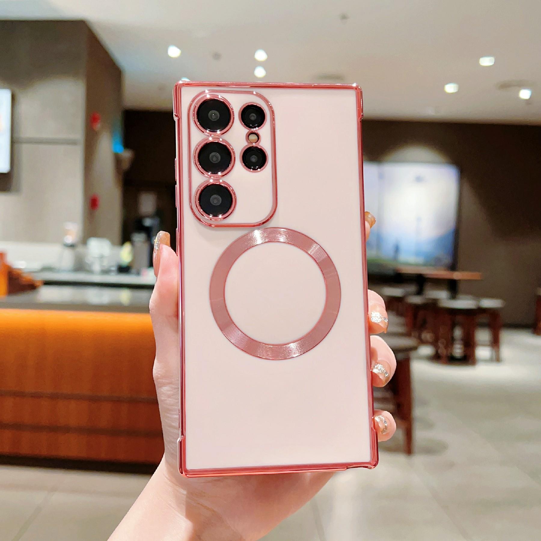 

For Samsung Galaxy S25 Ultra Case Compatible with MagSafe Electroplating TPU Phone Cover Rose Pink