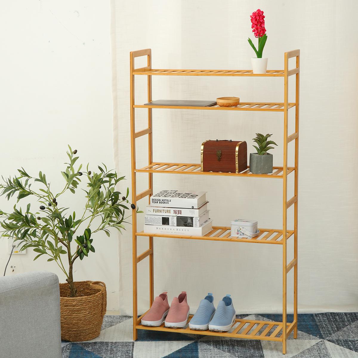 

Бамбуковая книжная полка, 5-уровневая регулируемая полка, кухонный органайзер для специй, декоративный держатель для хранения кухонных принадлежностей