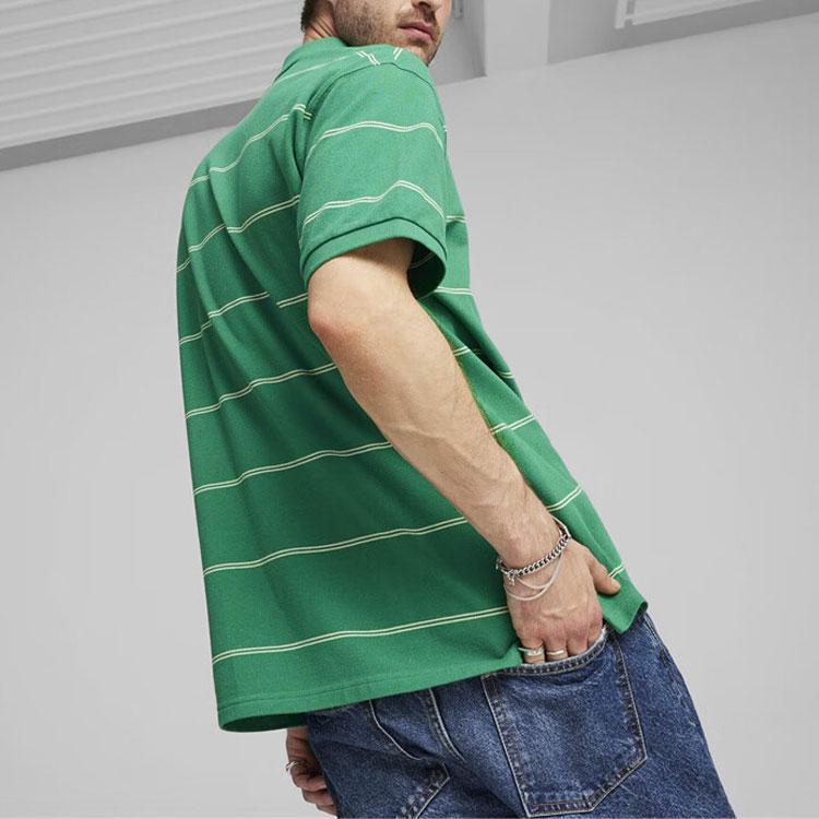 Puma Striped Casual Loose-Fit Polo Shirt Men Tops Green 627122-86