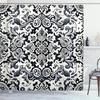 Grey Shower Curtain, Classic Damask Motif With Curlicue Leaves And Oriental Trippy Floral, Cloth Fabric Bathroom Decor