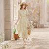French Waist-Cinching Floral Dress