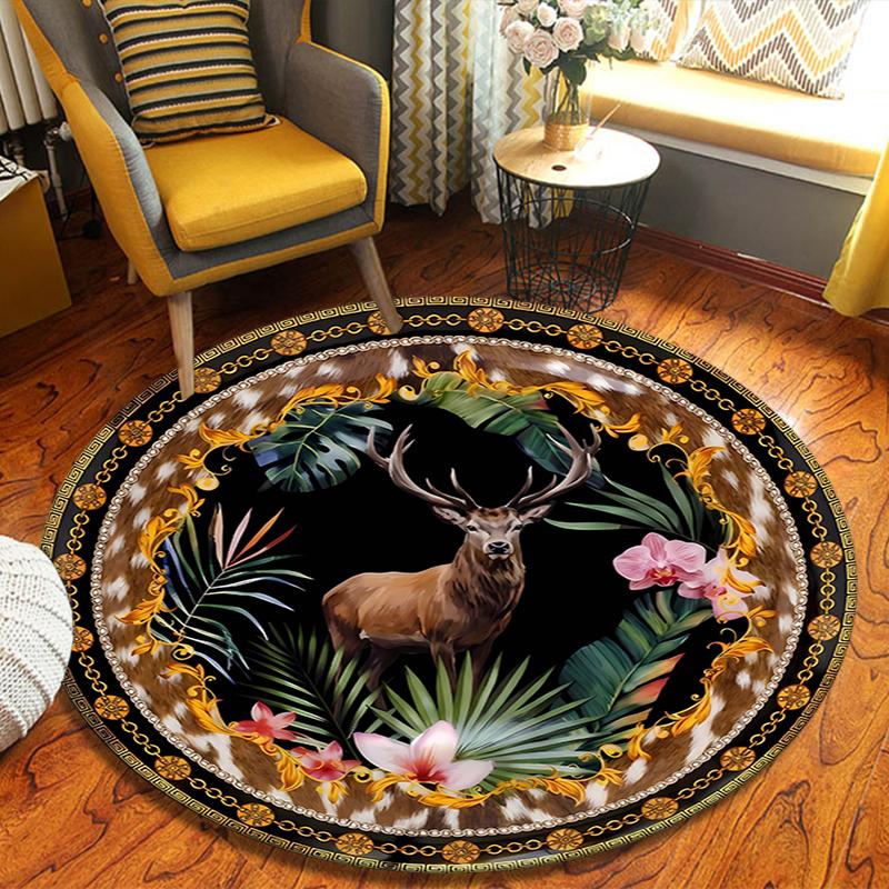 Deers Round Area Rug,Carpet Rug for Living Room Bedroom Sofa Playroom Decor,Non-slip Floor Mat