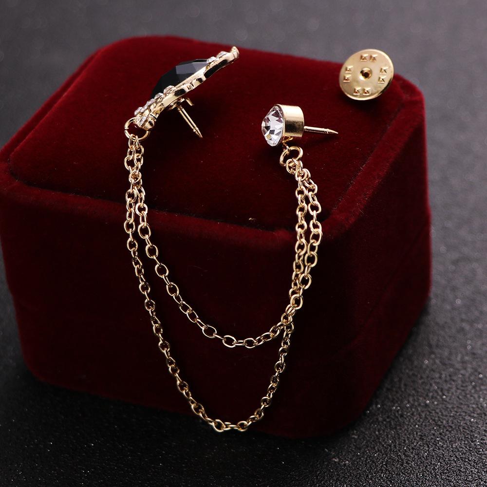 Luxury Crystal Tassel Chain Brooch Set - Personality Men's Suit Badge, Dress Corsage Pin Jewelry, Elegant Tie Accessories