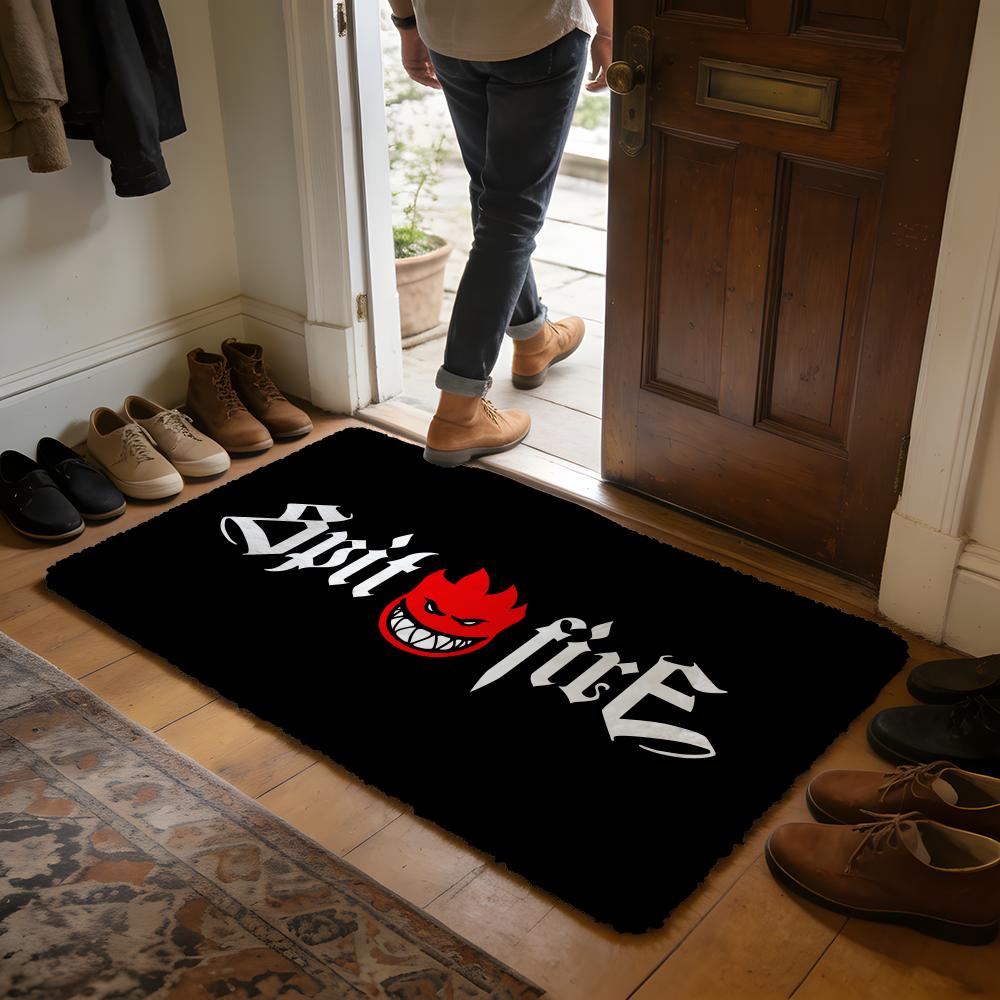 Spit Fires SkateBoards Floor Mat Soft Flannel Absorbent Mat Non-Slip Rug Home Bedroom Bathroom