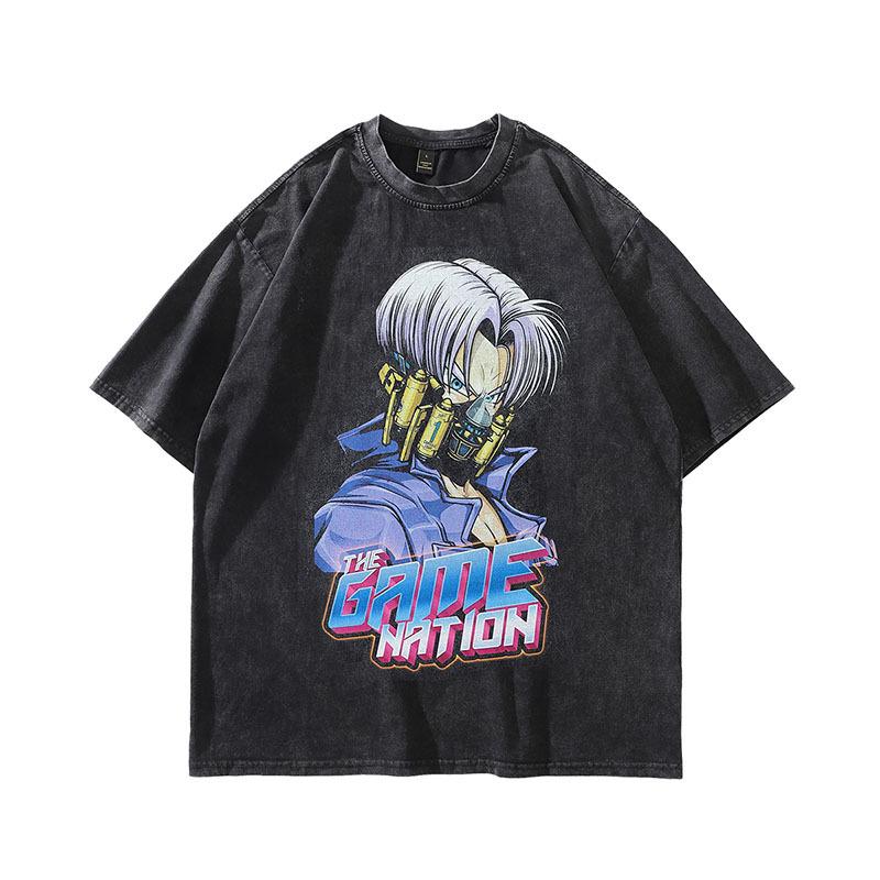 Vintage Street Cartoon Print Oversize Old Short-Sleeved T-Shirt Men'S And Women'S Hip Hop Loose Half-Sleeved Tee Shirt