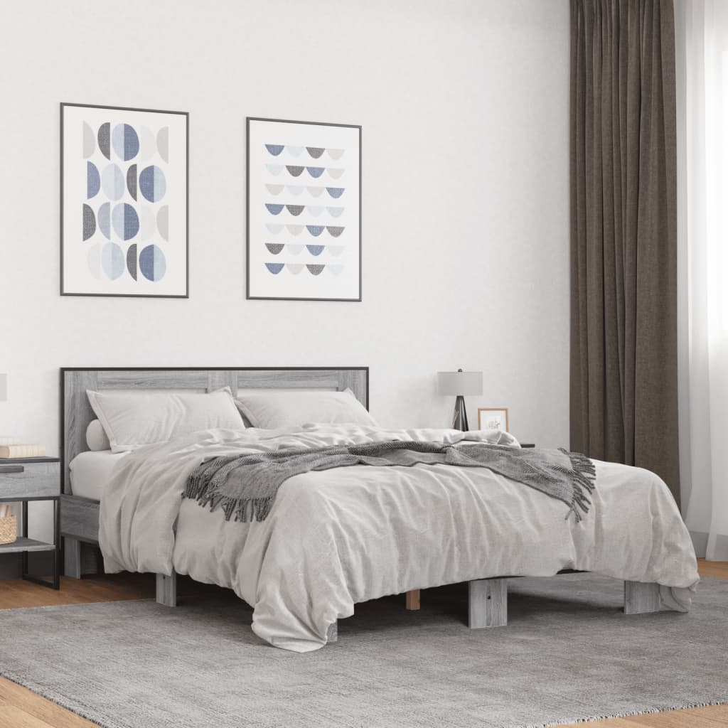 Bed Frame Gray Sonoma 120x200 cm Particleboard and Metal