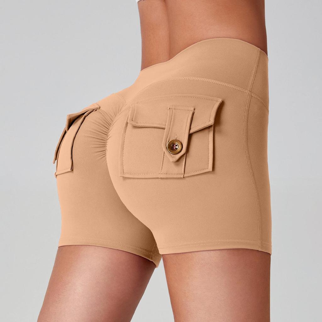 Women's High Waist Peach Butt Yoga Shorts with Pocket - Quick-Dry, High Elastic Fitness Running Pants