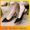 New Thin Heel Black Patent Leather High Heels Pointed Head with Bag Head Sandals Women's Summer Wear