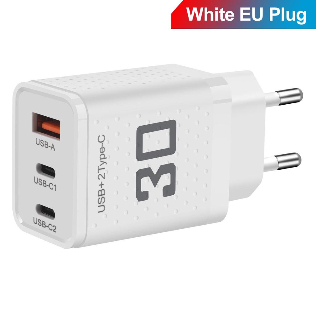 2.4A Dual PD+USB Charger: US/EU/UK Travel Adapter
