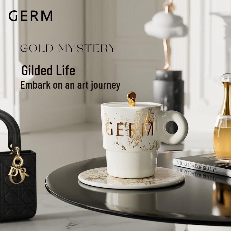 Gemi Handmade Gilded Ceramic Coffee Mug with Lid