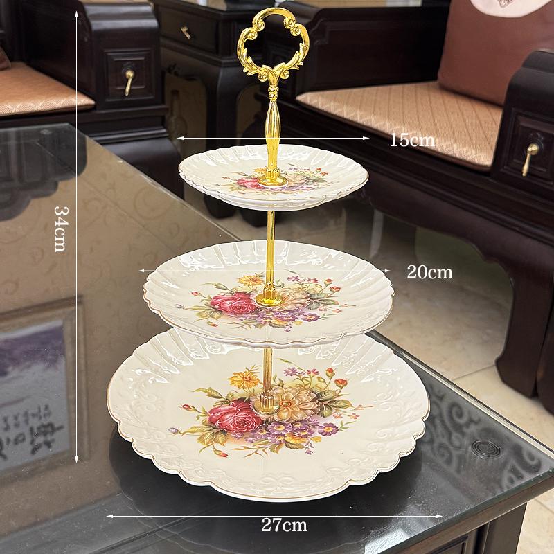 Ceramic Three-Tier Pastry Stand: English-European Style Fruit Bowl, Cake, Candy, and Snack Plate for Afternoon Tea.