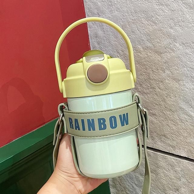 

Новая милая соломенная термобутылка для воды с двойным напитком и изоляционным кожаным чехлом для детей, студентов, портативная термокружка для кофе, чая и пузырьков 600ml