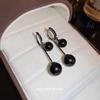 Korean Black Tassel Round Bead Earrings with Rhinestone Ear Cuffs - High-End Versatile Fashion
