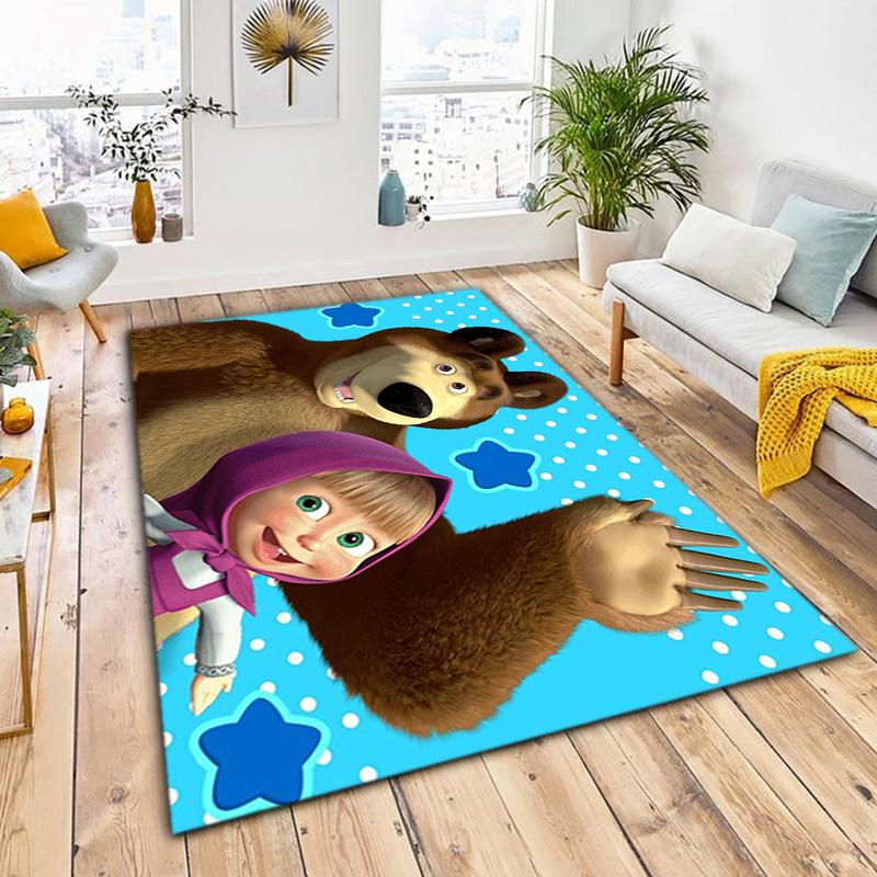 Russian animation Masha and the Bear Fairy Tale Cartoon Carpet Soft Home Living Room Bedroom Door Mat Outdoor Picnic Ground Mat rug T6
