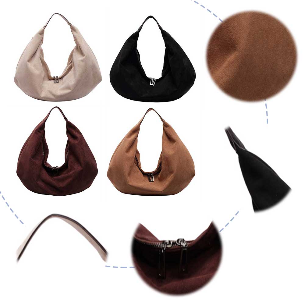 Women Suede Shoulder Bag Crossbody Bag Adjustable Strap Hobo Purse Vintage Frosted Suede Satchel Bag Solid Color Tote Handbag