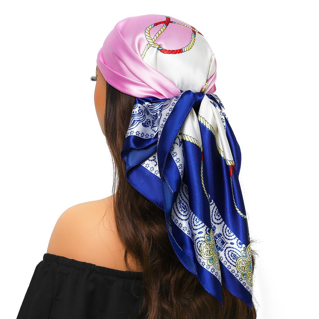 New Fashion Luxury Printing 90*90CM Women Scarf Satin Twill Square Big Shawl Elegant Headscarf Camellia Soft Neck Tie Bandana