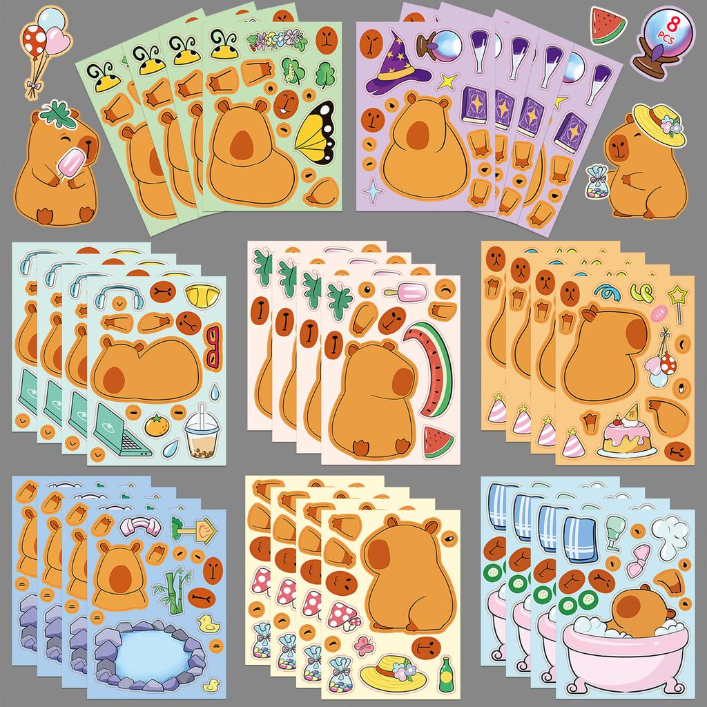 8 Pictures/set of Capybara Face Change Graffiti Stickers Personality Make A Face Cartoon Puzzle Stickers